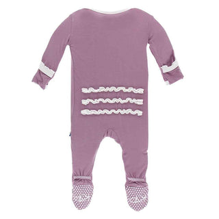 Solid Bamboo Muffin Ruffle Footie with Snaps - Pegasus with Natural Baby & Toddler Sleepwear