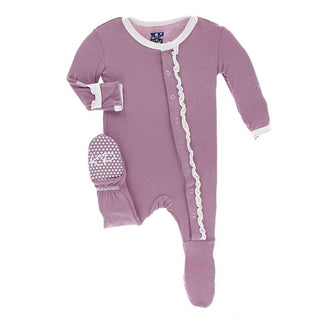 Solid Bamboo Muffin Ruffle Footie with Snaps - Pegasus with Natural KicKee Pants