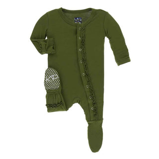 Solid Bamboo Muffin Ruffle Footie with Snaps - Pesto Baby & Toddler Sleepwear