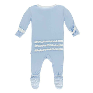 KicKee Pants Solid Muffin Ruffle Footie with Snaps - Pond with Natural