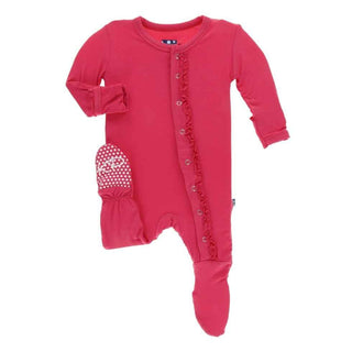 Solid Bamboo Muffin Ruffle Footie with Snaps - Red Ginger KicKee Pants