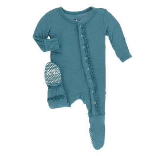 Solid Bamboo Muffin Ruffle Footie with Snaps - Seagrass KicKee Pants