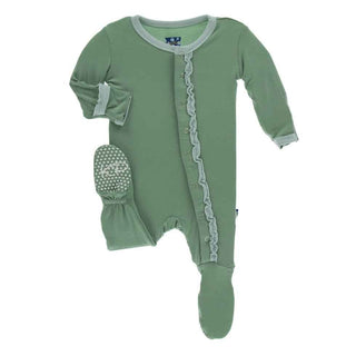 Solid Bamboo Muffin Ruffle Footie with Snaps - Shore with Spring Sky Baby & Toddler Sleepwear