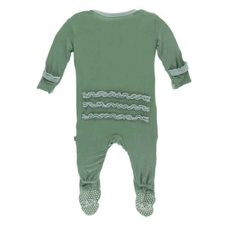 Solid Bamboo Muffin Ruffle Footie with Snaps - Shore with Spring Sky Baby & Toddler Sleepwear