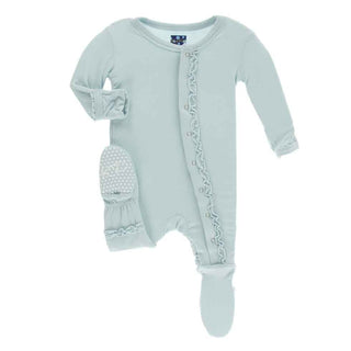 Solid Bamboo Muffin Ruffle Footie with Snaps - Spring Sky KicKee Pants