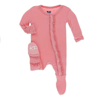 Solid Bamboo Muffin Ruffle Footie with Snaps - Strawberry Baby & Toddler Sleepwear