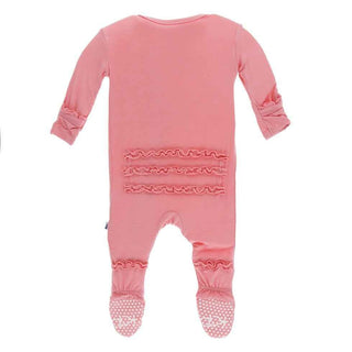 Solid Bamboo Muffin Ruffle Footie with Snaps - Strawberry KicKee Pants