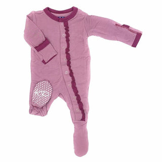 Solid Bamboo Muffin Ruffle Footie with Snaps - Sweet Pea with Amethyst Baby & Toddler Sleepwear