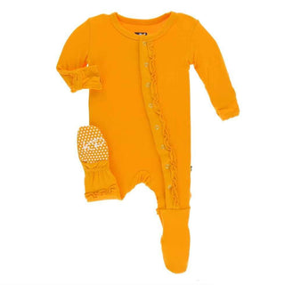 Solid Bamboo Muffin Ruffle Footie with Snaps - Tamarin Baby & Toddler Sleepwear