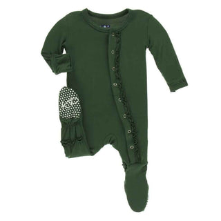 Solid Bamboo Muffin Ruffle Footie with Snaps - Topiary KicKee Pants