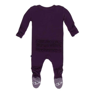 Solid Bamboo Muffin Ruffle Footie with Snaps - Wine Grapes KicKee Pants