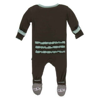 Solid Bamboo Muffin Ruffle Footie with Zipper - Bark with Shore KicKee Pants