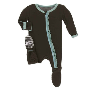 Solid Bamboo Muffin Ruffle Footie with Zipper - Bark with Shore Baby & Toddler Sleepwear