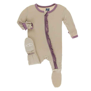 Solid Bamboo Muffin Ruffle Footie with Zipper - Burlap with Pegasus KicKee Pants