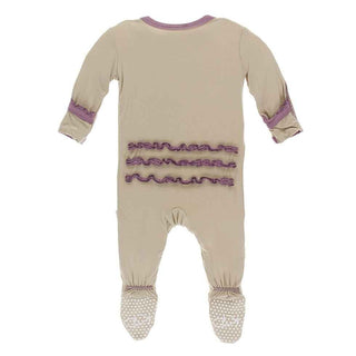 Solid Bamboo Muffin Ruffle Footie with Zipper - Burlap with Pegasus KicKee Pants