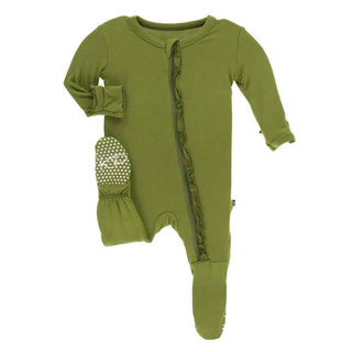 KicKee Pants Solid Muffin Ruffle Footie with Zipper - Grasshopper