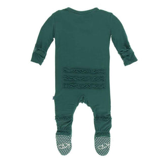 KicKee Pants Solid Muffin Ruffle Footie with Zipper - Ivy