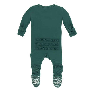 Solid Muffin Ruffle Footie with Zipper - Ivy KicKee Pants