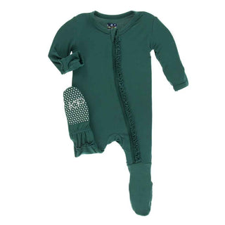 KicKee Pants Solid Muffin Ruffle Footie with Zipper - Ivy