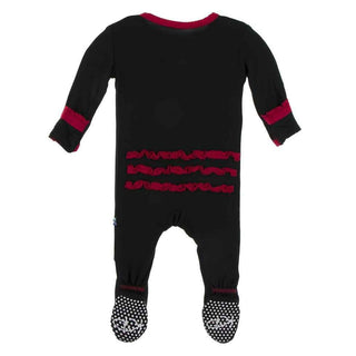 Solid Bamboo Muffin Ruffle Footie with Zipper - Midnight with Crimson WC20 Baby & Toddler Sleepwear