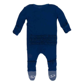 Solid Bamboo Muffin Ruffle Footie with Zipper - Navy KicKee Pants