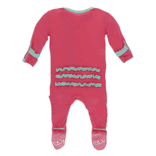 Solid Bamboo Muffin Ruffle Footie with Zipper - Red Ginger with Glass KicKee Pants