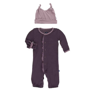 Solid Bamboo Ruffle Layette Gown Converter and Knot Hat Set - Fig with Elderberry Baby & Toddler Sleepwear