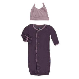 Solid Bamboo Ruffle Layette Gown Converter and Knot Hat Set - Fig with Elderberry Baby & Toddler Sleepwear