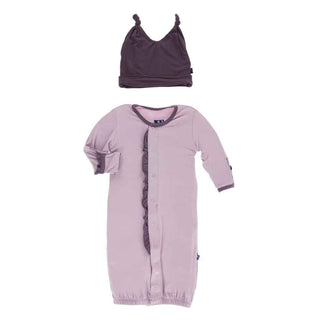 Solid Bamboo Ruffle Layette Gown Converter and Knot Hat Set - Sweet Pea with Fig Baby & Toddler Sleepwear