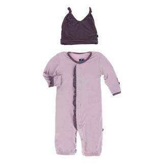 Solid Bamboo Ruffle Layette Gown Converter and Knot Hat Set - Sweet Pea with Fig Baby & Toddler Sleepwear