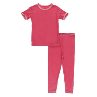 Solid Bamboo Short Sleeve Pajama Set - Red Ginger with Strawberry KicKee Pants