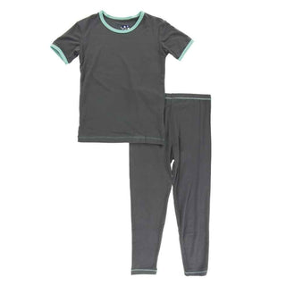 Solid Bamboo Short Sleeve Pajama Set - Stone with Glass KicKee Pants