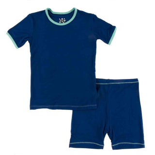 Solid Bamboo Short Sleeve Pajama Set with Shorts - Flag Blue with Glass KicKee Pants