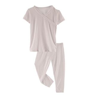 KicKee Pants Solid Short Sleeve Scallop Kimono Pajama Set - Baby Rose SP21 | Stylish Sleepies offer designs that make bedtime beautiful.