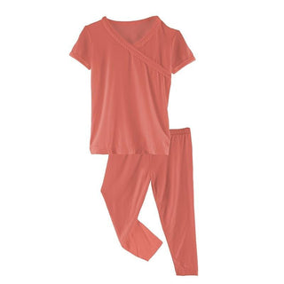 Solid Bamboo Short Sleeve Scallop Kimono Pajama Set - English Rose (SP21) Baby & Toddler Sleepwear