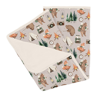 Kickee Pants Stroller Blanket - Latte Camping Animals | Baby Riddle