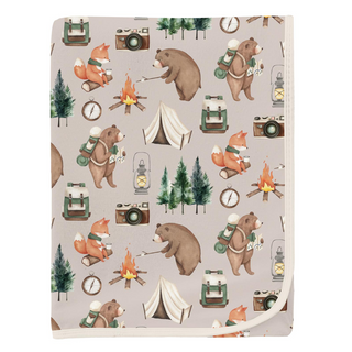 Kickee Pants Swaddling Blanket - Latte Camping Animals | Baby Riddle