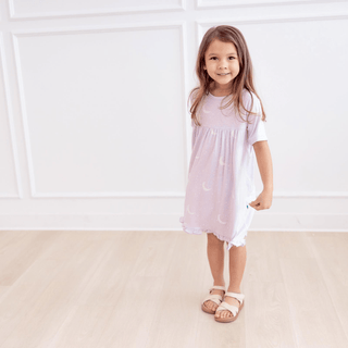 Kickee Pants Classic Short Sleeve Swing Dress - Thistle Starry Sky & Moon | Baby Riddle