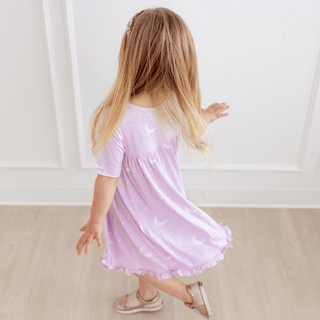 Kickee Pants Classic Short Sleeve Swing Dress - Thistle Starry Sky & Moon | Baby Riddle