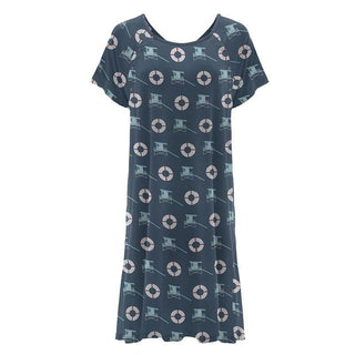 Women's Print Bamboo Labor and Delivery Hospital Gown - Deep Sea Lifeguard Hospital Gowns