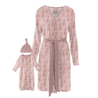 Women's Print Bamboo Maternity/Nursing Robe & Layette Gown Set - Baby Rose Ballet Robes