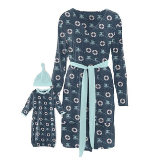 KicKee Pants Women Print Maternity/Nursing Robe and Layette Gown Set - Deep Sea Lifeguard