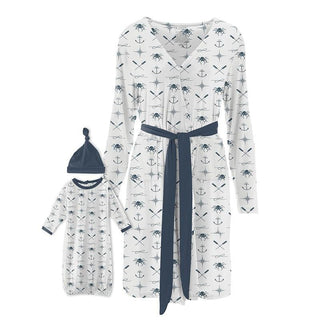 Women's Print Bamboo Maternity/Nursing Robe & Layette Gown Set - Natural Captain and Crew Robes