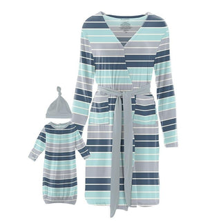 Women's Print Bamboo Maternity/Nursing Robe & Layette Gown Set - Sport Stripe Robes