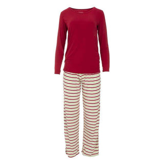 KicKee Pants Womens Long Sleeve Loosey Goosey Tee and Pajama Pants Set - 2020 Candy Cane Stripe | Stylish Sleepies offer designs that make bedtime beautiful.