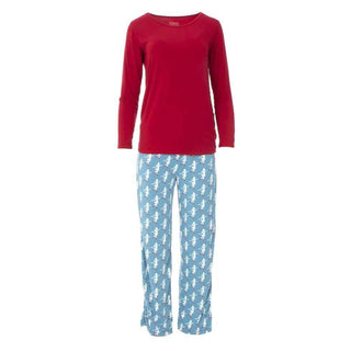 Women's Bamboo Long Sleeve Loosey Goosey Tee & Pajama Pants Set - Blue Moon Ice Skater Pajamas