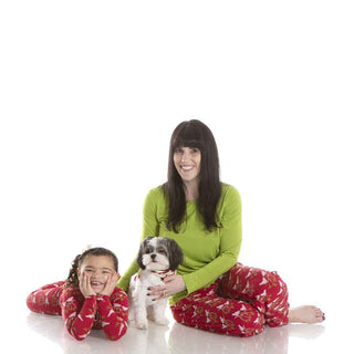 Women's Bamboo Long Sleeve Loosey Goosey Tee & Pajama Pants Set - Crimson Kissing Birds Pajamas