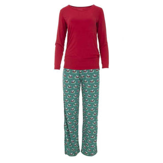 KicKee Pants Womens Long Sleeve Loosey Goosey Tee and Pajama Pants Set - Ivy Sled | Stylish Sleepies offer designs that make bedtime beautiful.