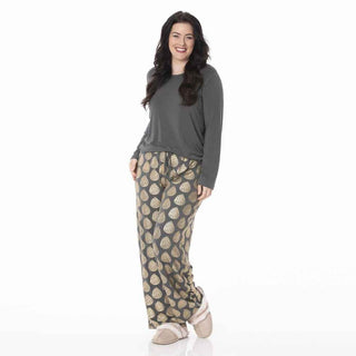 KicKee Pants Womens Long Sleeve Loosey Goosey Tee and Pajama Pants Set - Pewter Pinecones | Stylish Sleepies offer designs that make bedtime beautiful.