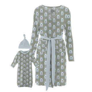 Women's Bamboo Maternity/Nursing Robe & Layette Gown Set - Silver Sage Wise Owls Robes